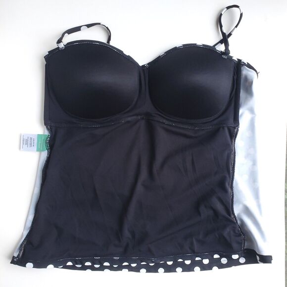 Collections by Catalina Tankini Swim Top Size L 12-14 Bandeau Black Polka Dot - Picture 4 of 8